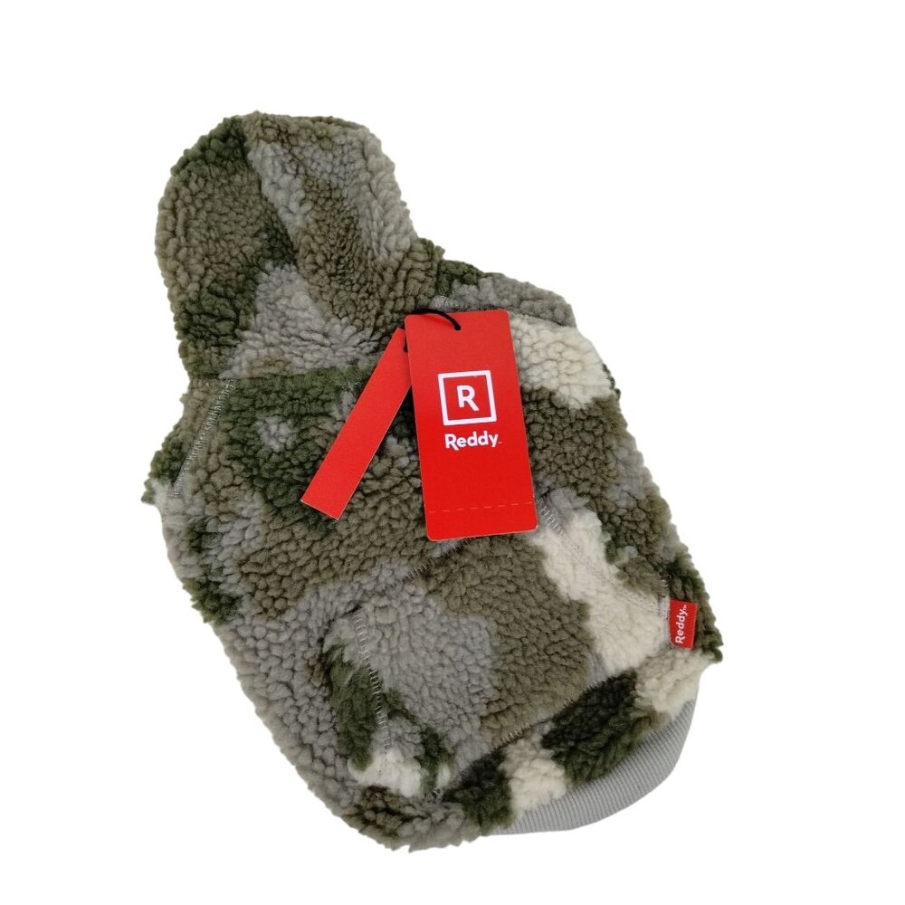 Reddy Camo Sherpa Hoodie Warm Sweater with Green Pocket for Dogs XS 11-13 inch